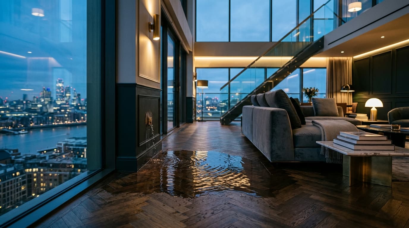 Penthouse de lux cu avarie accidentală la instalația de apă și parchet deteriorat în timpul închirierii
